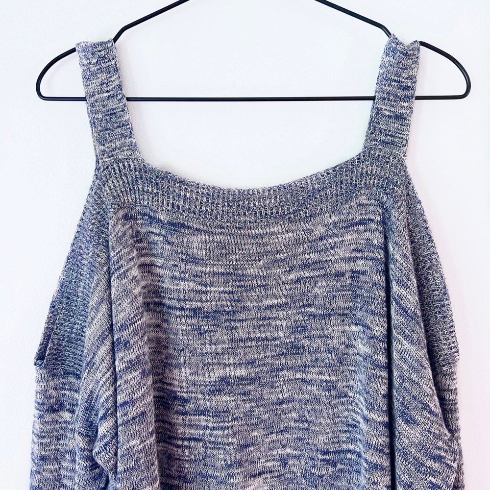 Stitches and Stripes Long Sleeve Cold Shoulder Sweater Marled Blue Medium - Picture 3 of 11